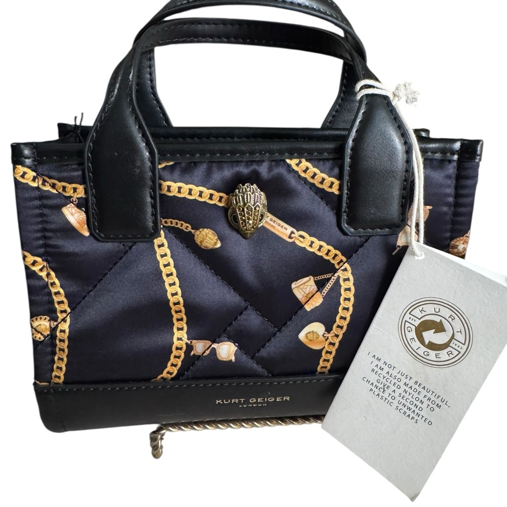 New Price ‼️ Kurt Geiger Black Quilted Mini Tote with Gold Chain Print💝